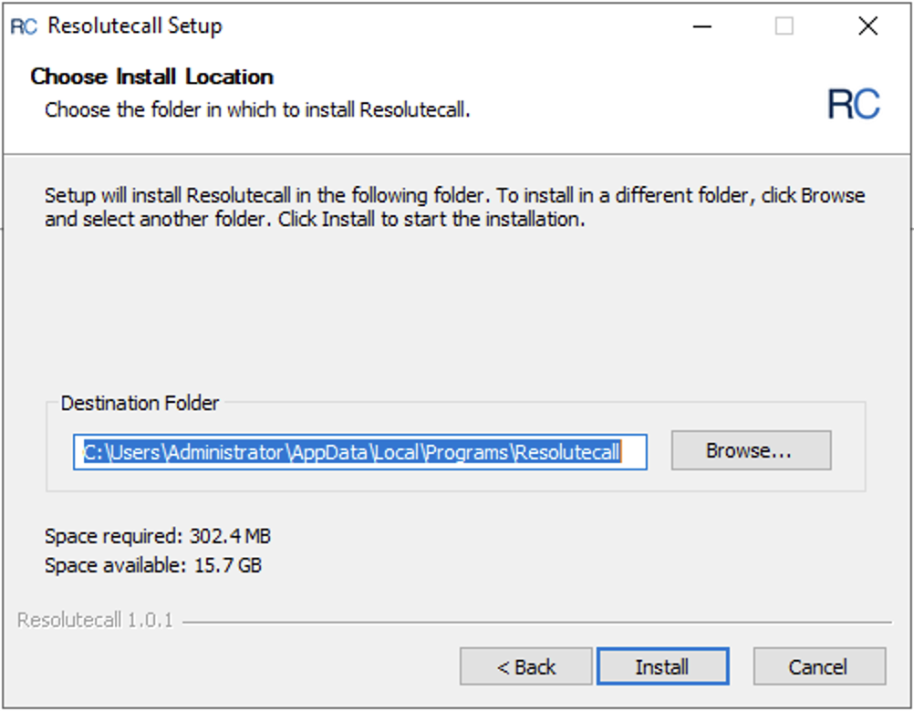 Choose Install Location screen with destination folder field