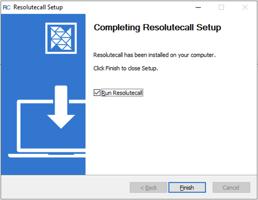 Completing Resolutecall Setup screen with Run Resolutecall checkbox